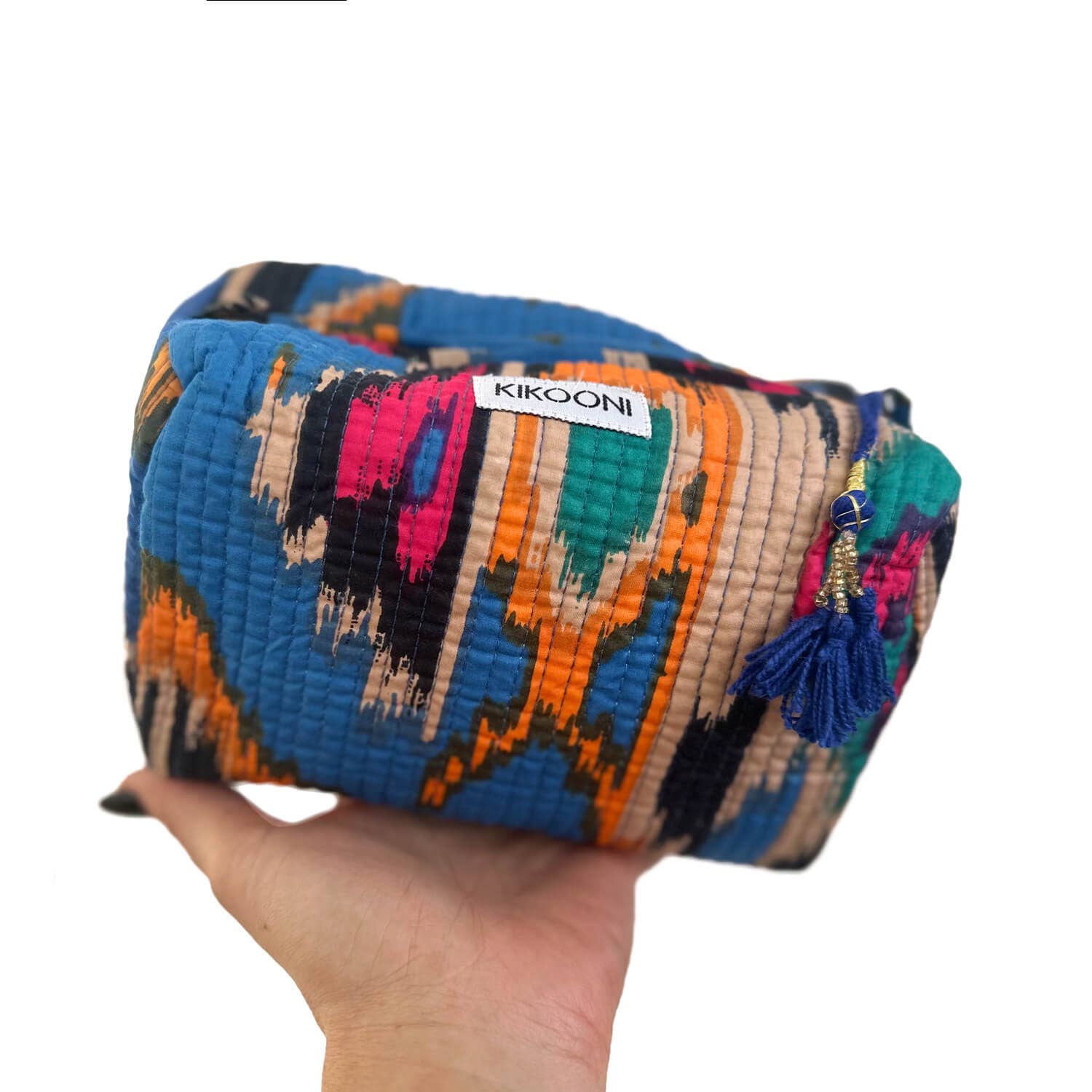 Handmade Small Cosmetic Bag - Ikat Blue
