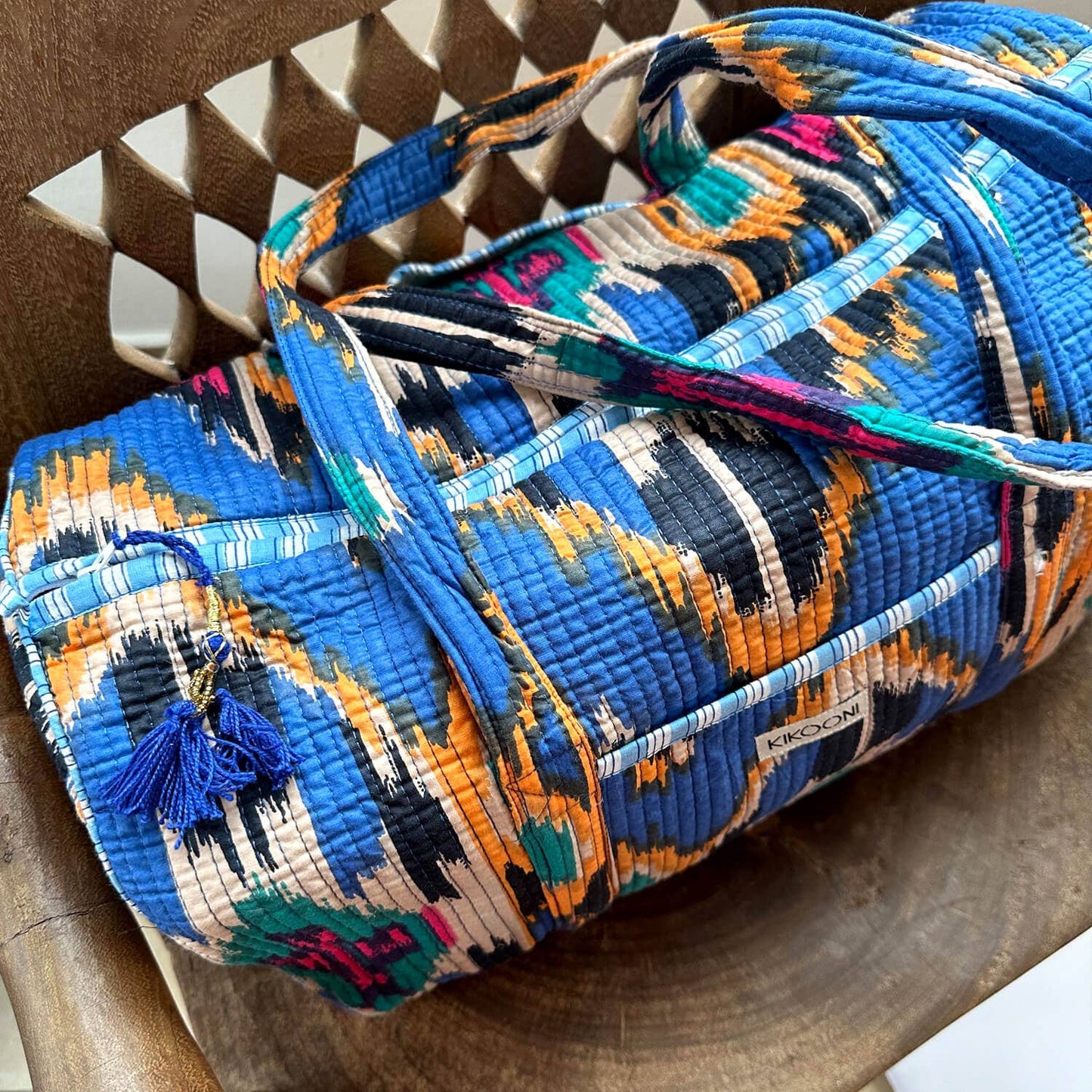 Handgjord bomullsväska "Blue Ikat"