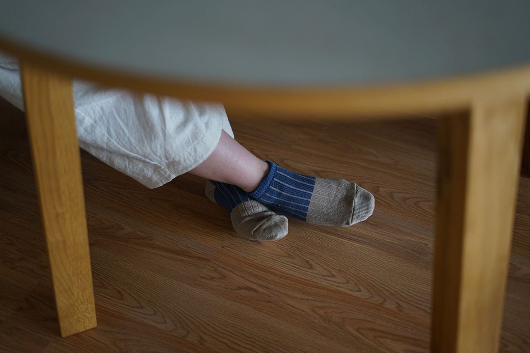 blue and beige socks